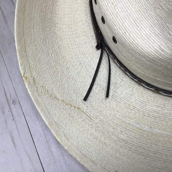 Stetson Mens Square Eyelets Palm Cowboy Hat Size 7 5/8 Western Hat Wide Brim - Picture 10 of 10